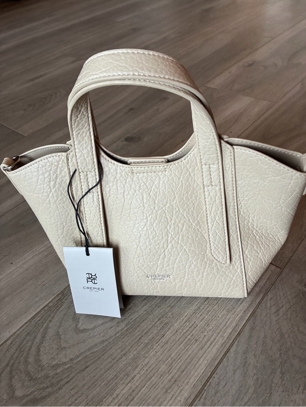 Crepier Cream Textured Leather Top-Handle Bag
